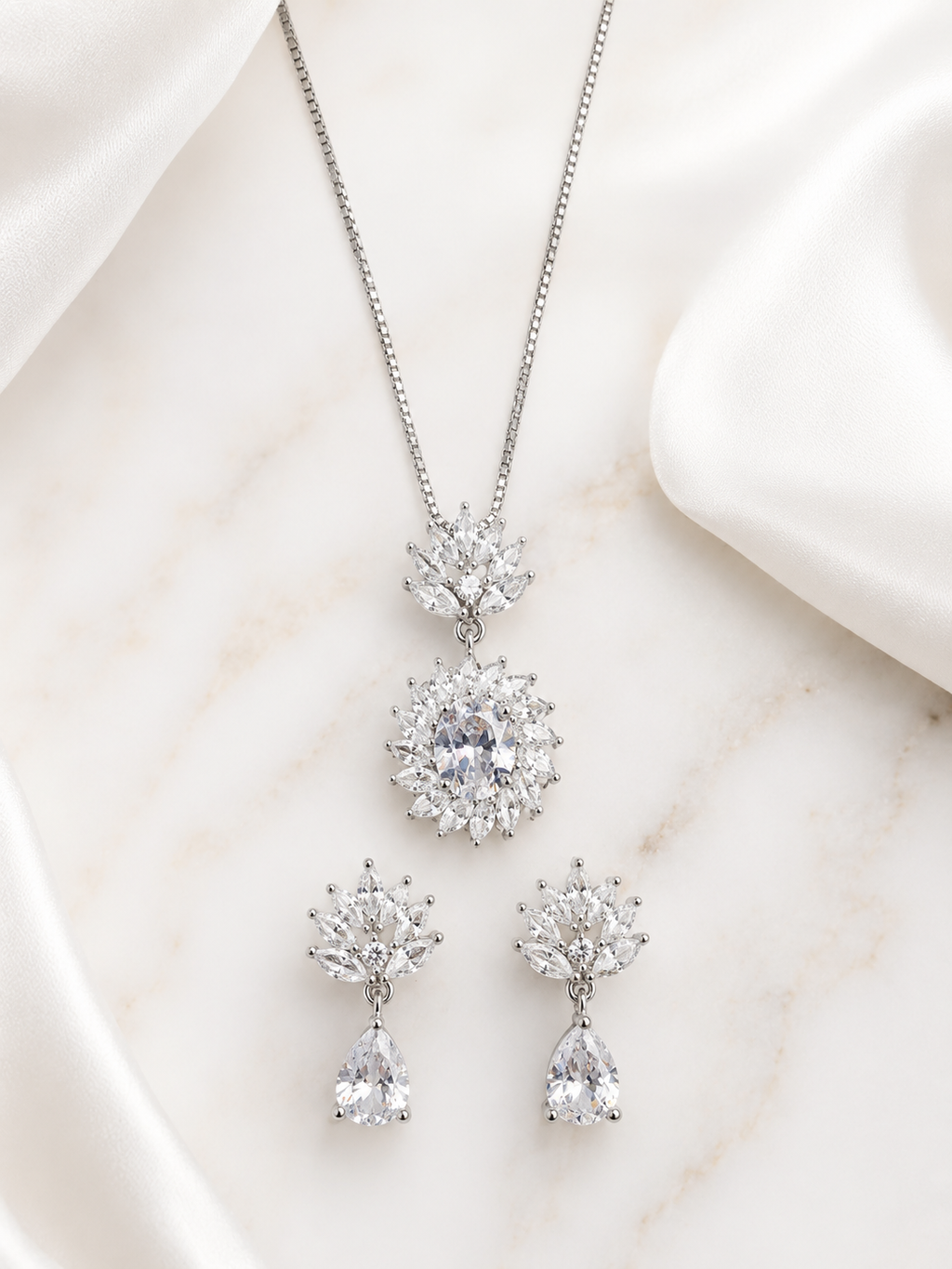 Elegant S925 Silver Crystal Necklace & Earrings Set