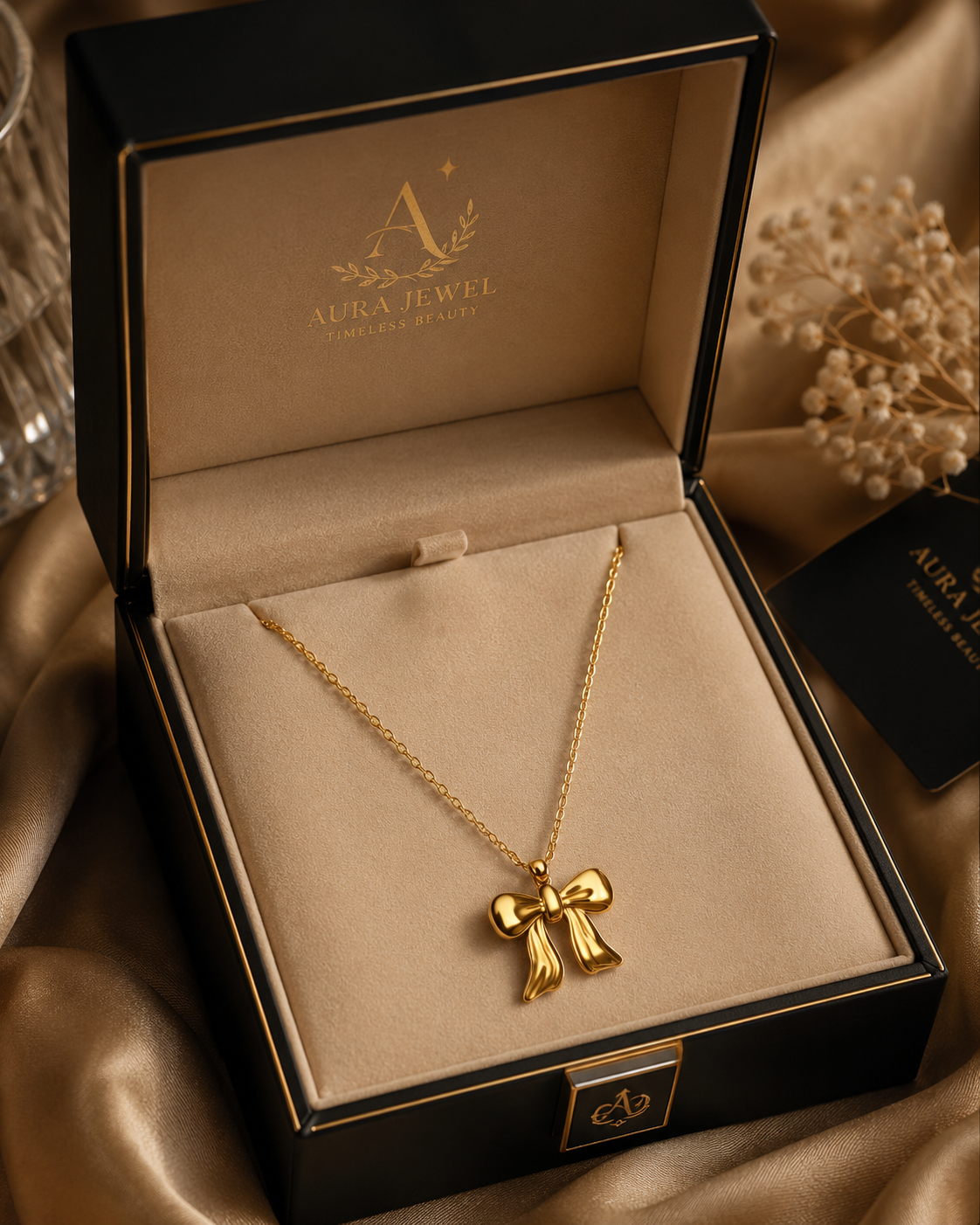 Shiny Bow Gold Necklace