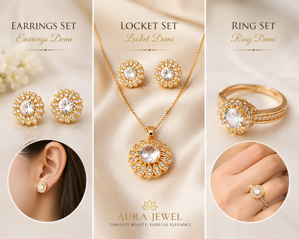 Royal Floral Golden & Crystal 3-Piece Set