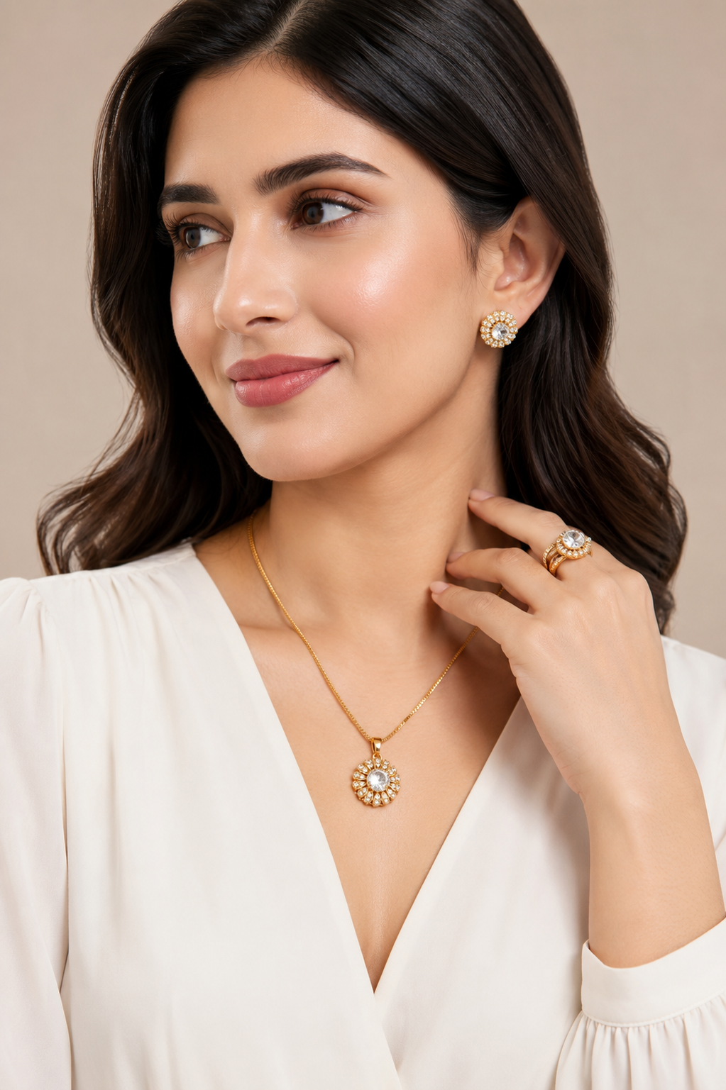 Royal Floral Golden & Crystal 3-Piece Set
