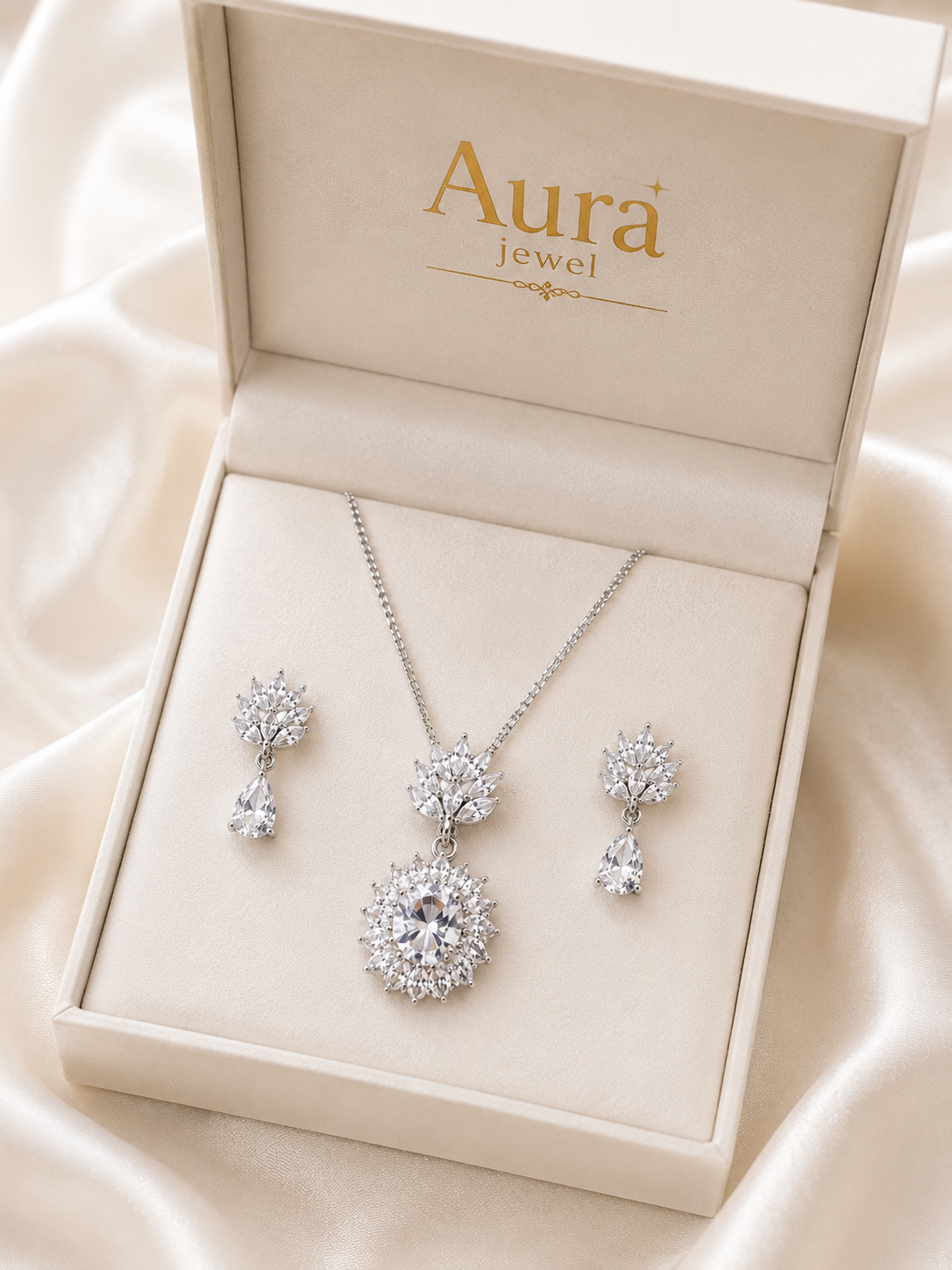 Elegant S925 Silver Crystal Necklace & Earrings Set