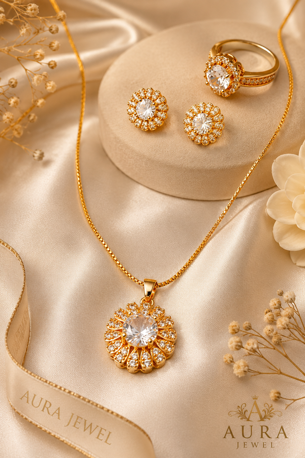 Royal Floral Golden & Crystal 3-Piece Set